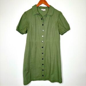 LOFT Olive Green Button Down Dress Size 8